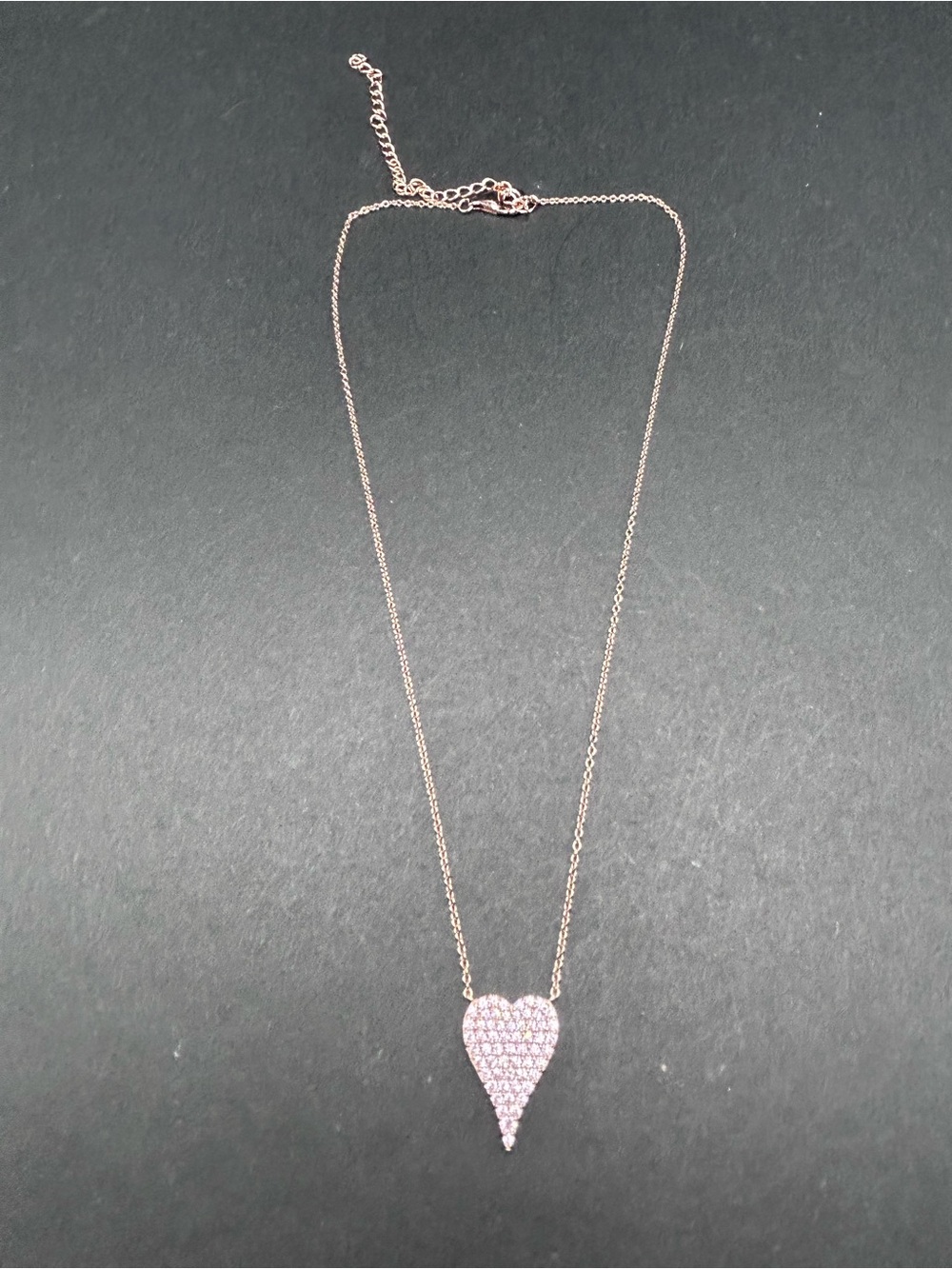 JCL Rose Gold Over Sterling 925 Heart Pendant Necklace Pave Crystals